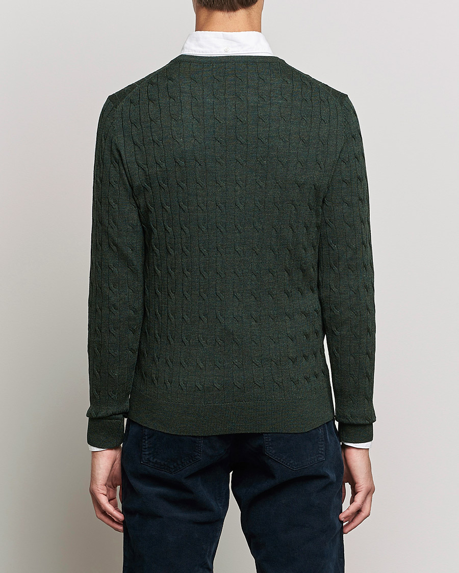 Herr | Tröjor | Morris | Merino Cable Crew Neck Olive