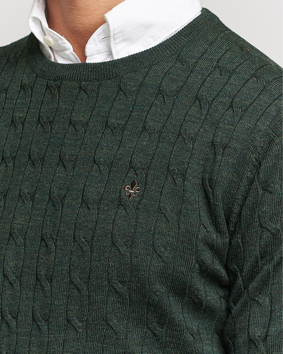Herr | Tröjor | Morris | Merino Cable Crew Neck Olive