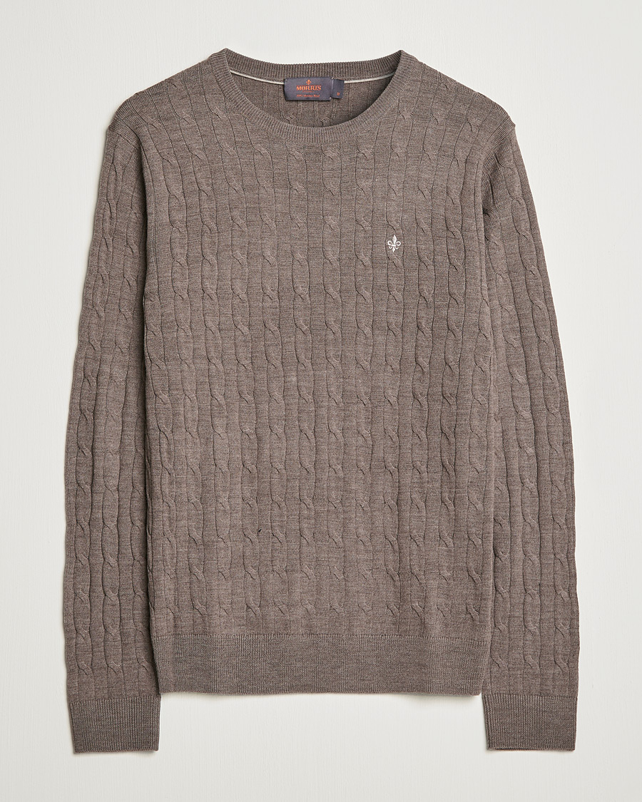 Herr | Tröjor | Morris | Merino Cable Crew Neck Light Brown
