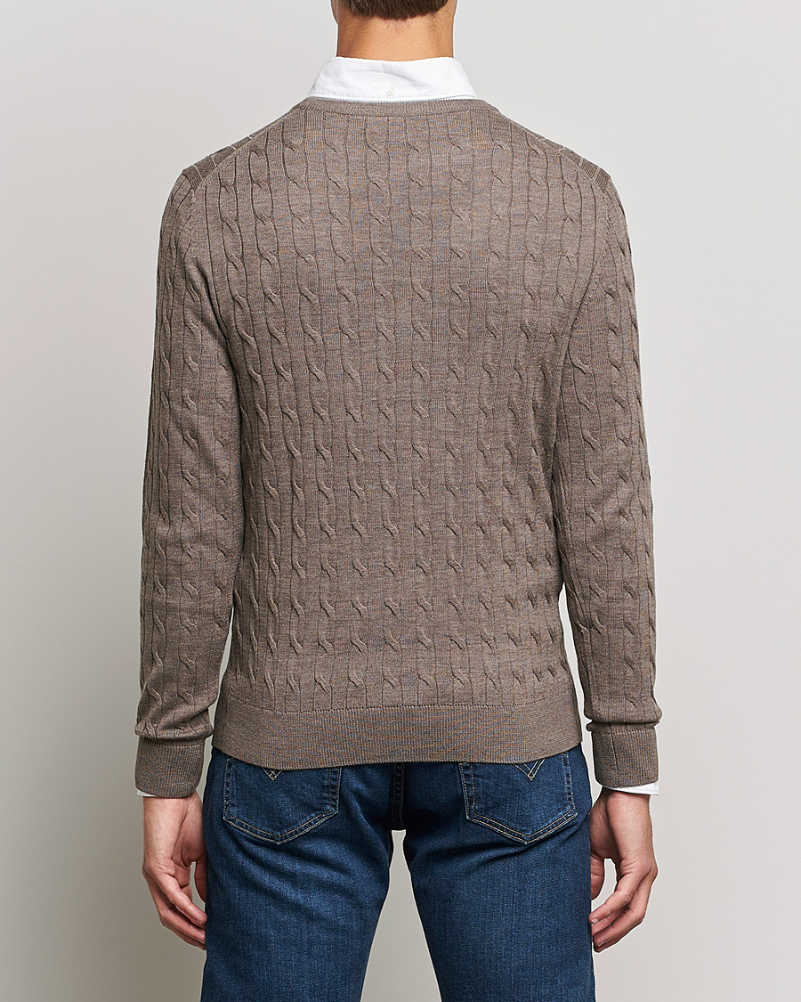Herr | Tröjor | Morris | Merino Cable Crew Neck Light Brown