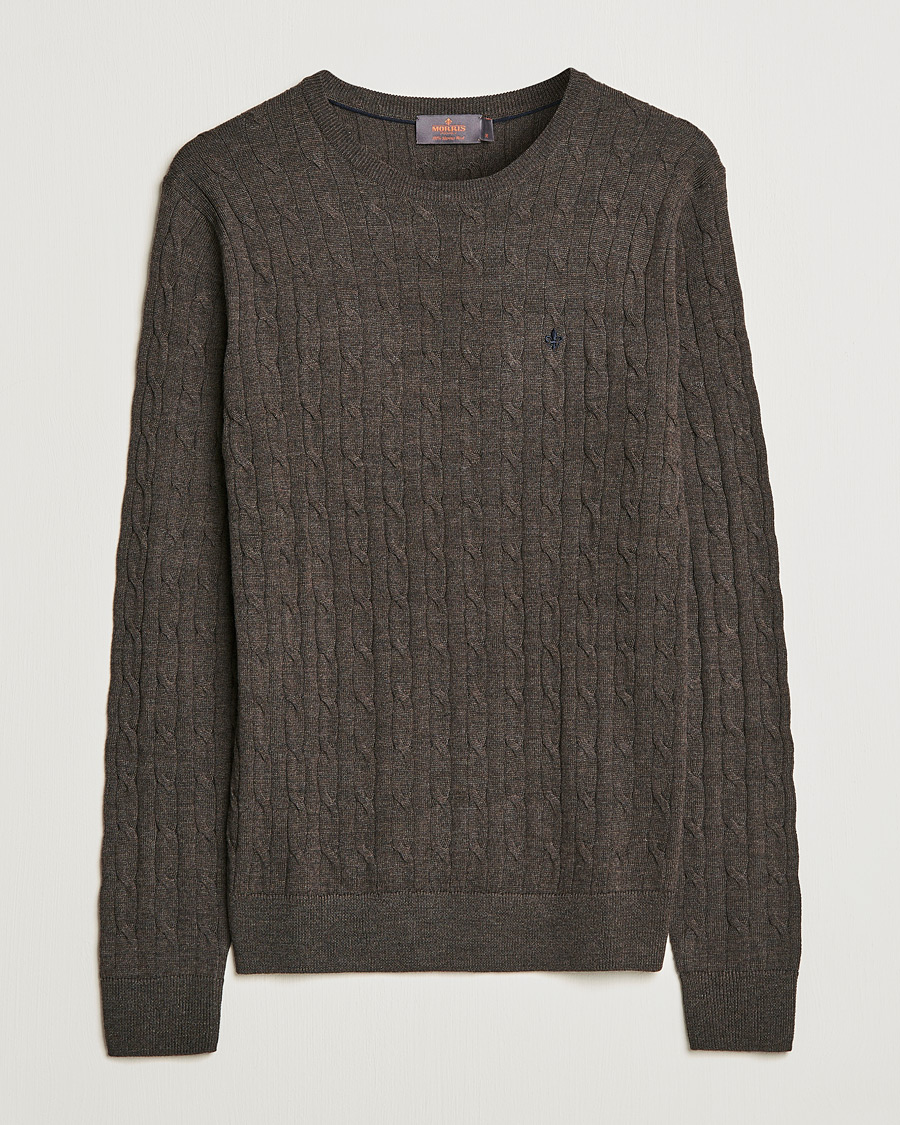 Herr | Tröjor | Morris | Merino Cable Crew Neck Dark Brown