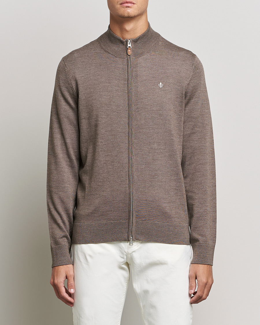 Herre |  | Morris | Merino Full Zip Cardigan Brown