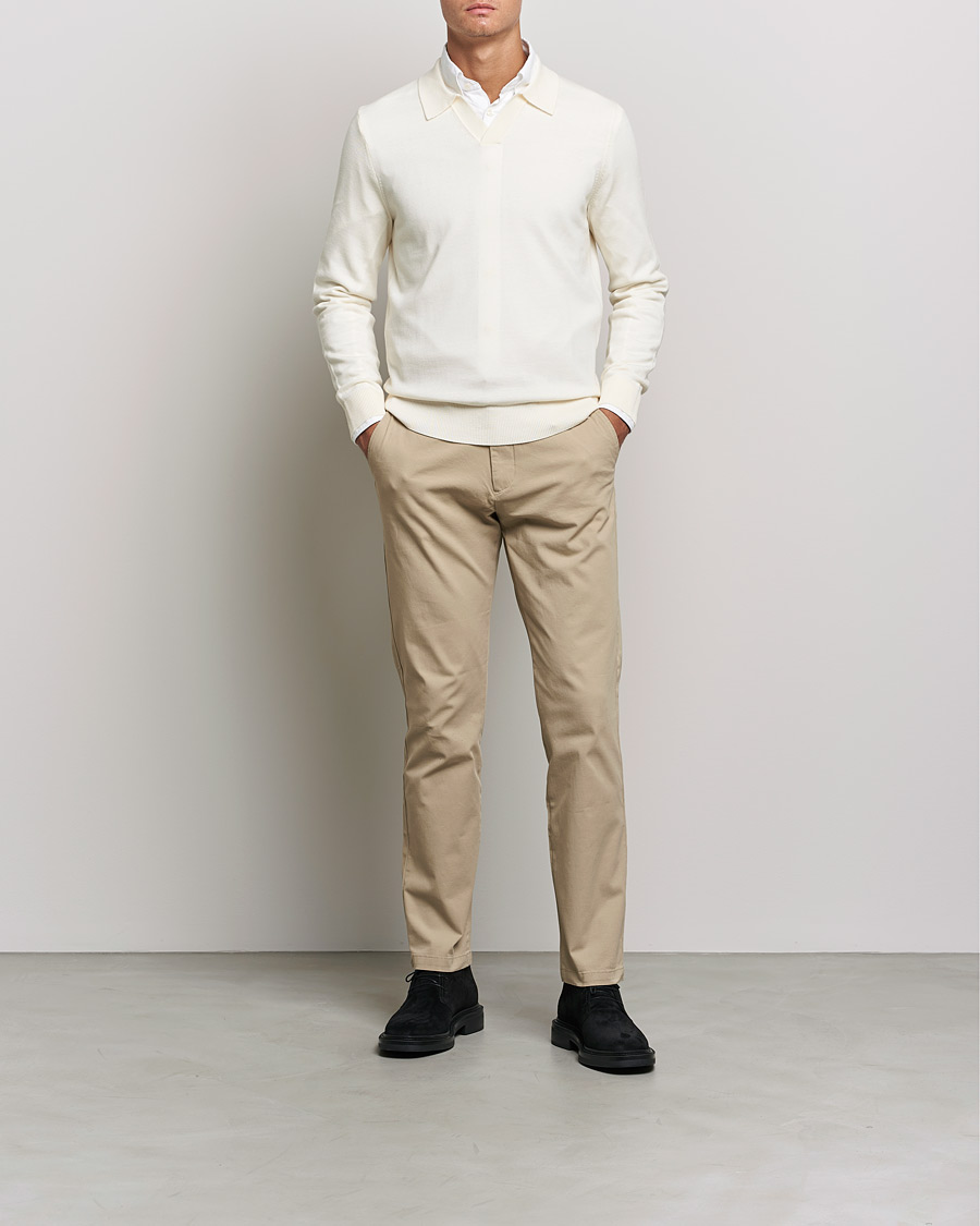 Herr | Stickade pikéer | Morris | Delon Merino Knitted Polo Shirt Off White