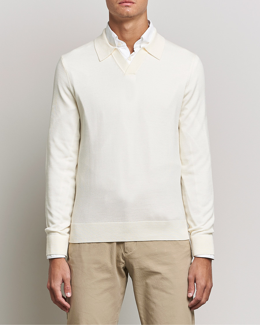 Herr | Tröjor | Morris | Delon Merino Knitted Polo Shirt Off White