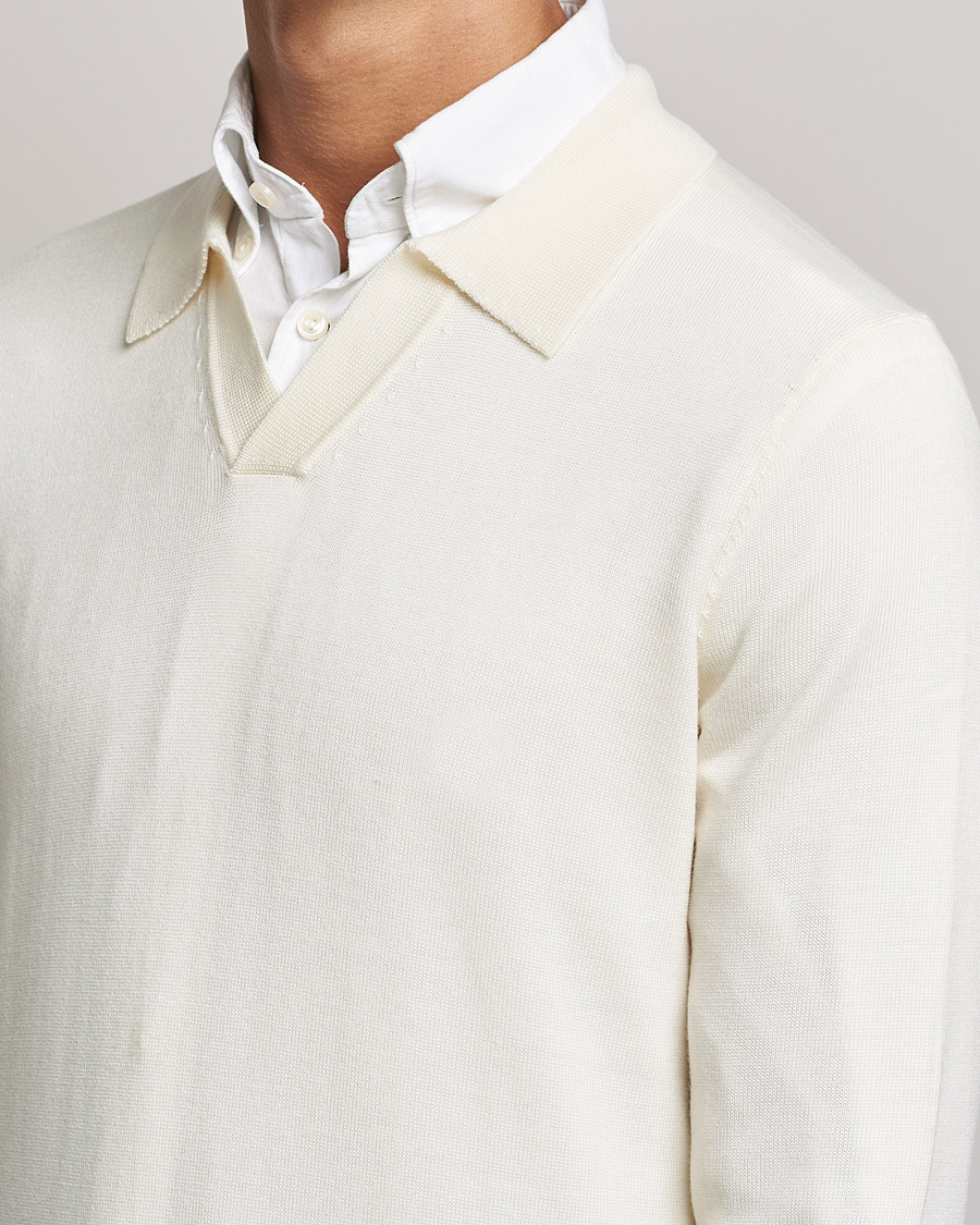 Herr | Tröjor | Morris | Delon Merino Knitted Polo Shirt Off White
