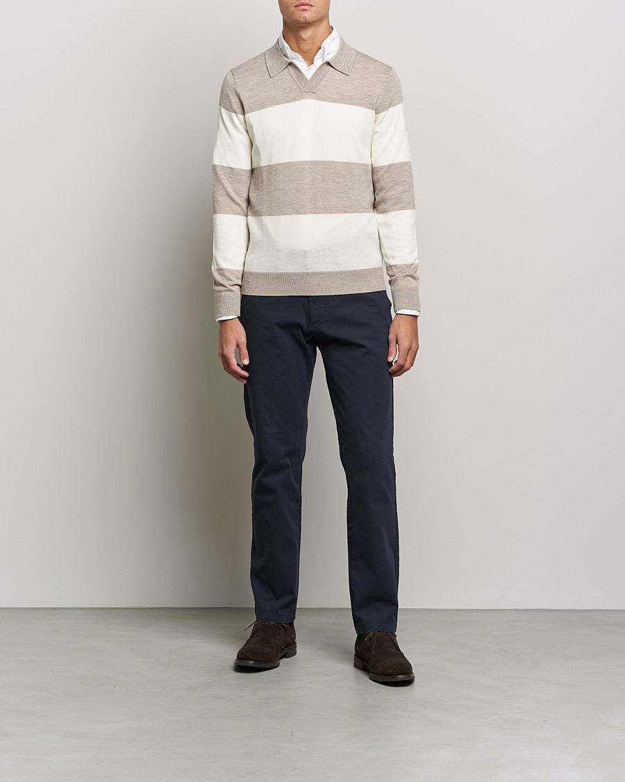 Herr | Stickade pikéer | Morris | Delon Merino Knitted Polo Shirt Beige/White