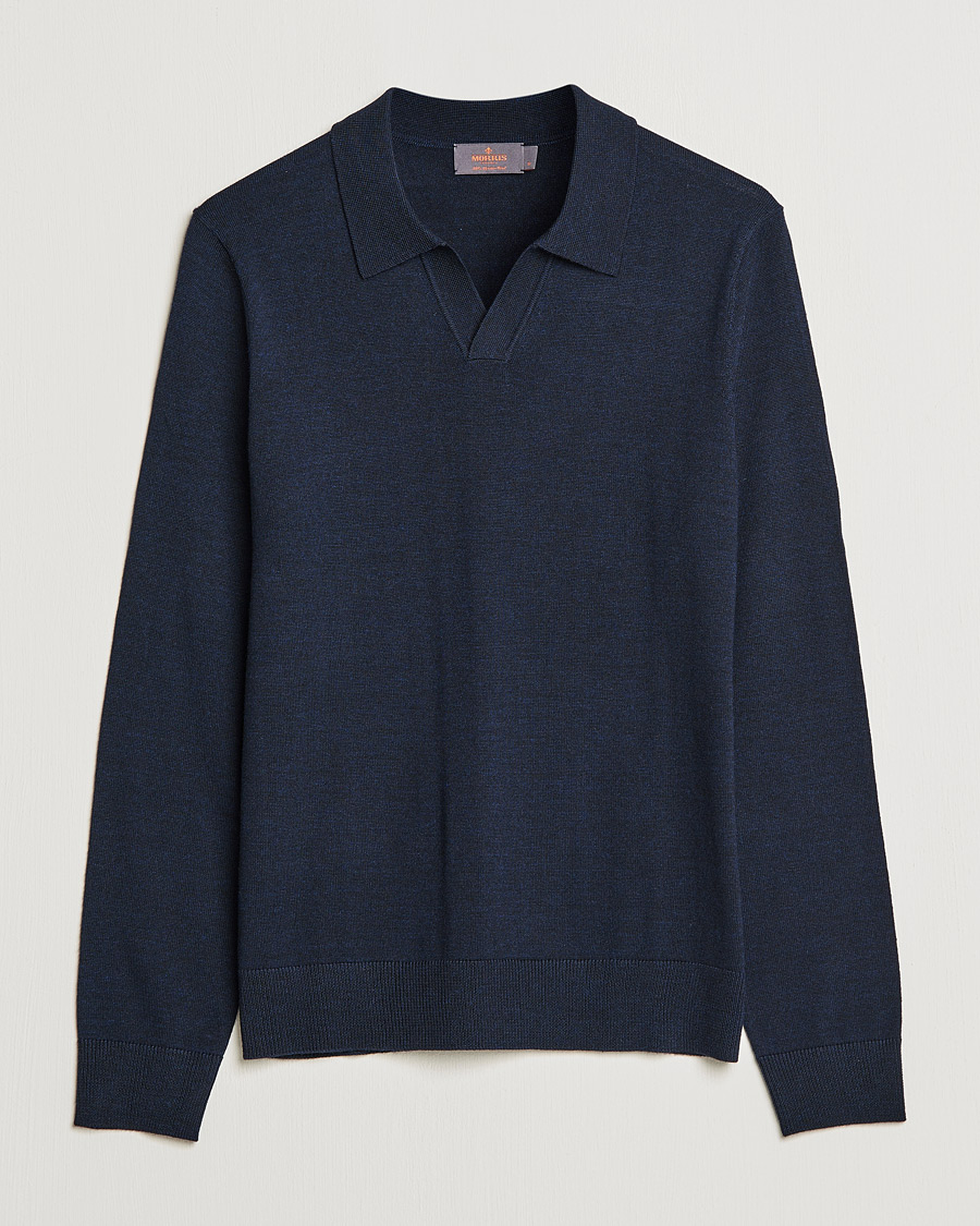 Herr |  | Morris | Delon Merino Knitted Polo Shirt Navy