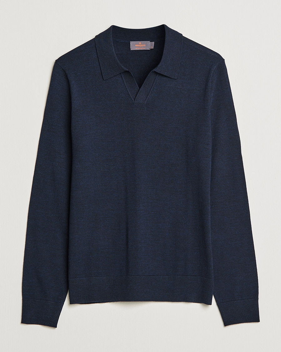 Herr | Tröjor | Morris | Delon Merino Knitted Polo Shirt Navy