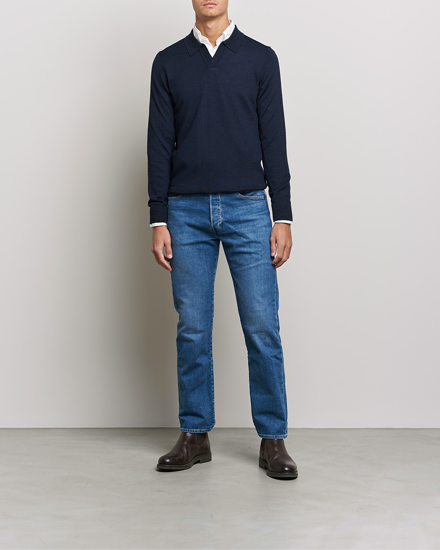Herr | Tröjor | Morris | Delon Merino Knitted Polo Shirt Navy