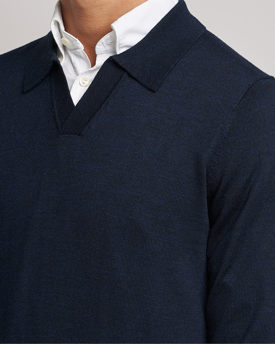 Herr | Tröjor | Morris | Delon Merino Knitted Polo Shirt Navy