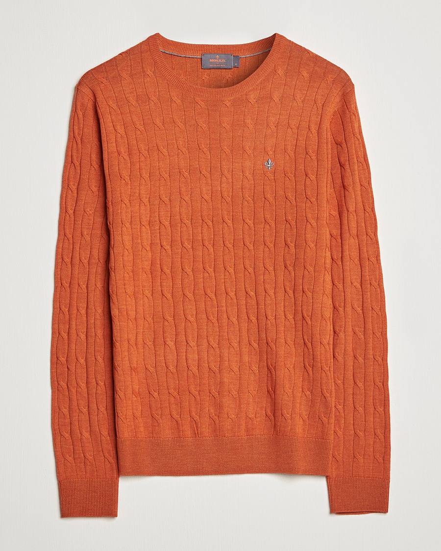 Herr | Tröjor | Morris | Merino Cable Crew Neck Pullover Orange