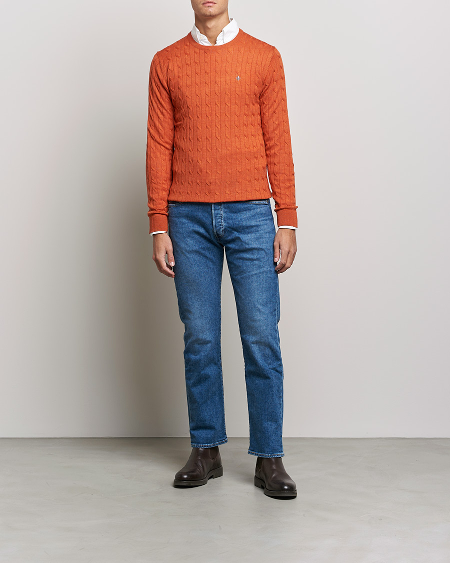 Herr | Tröjor | Morris | Merino Cable Crew Neck Pullover Orange
