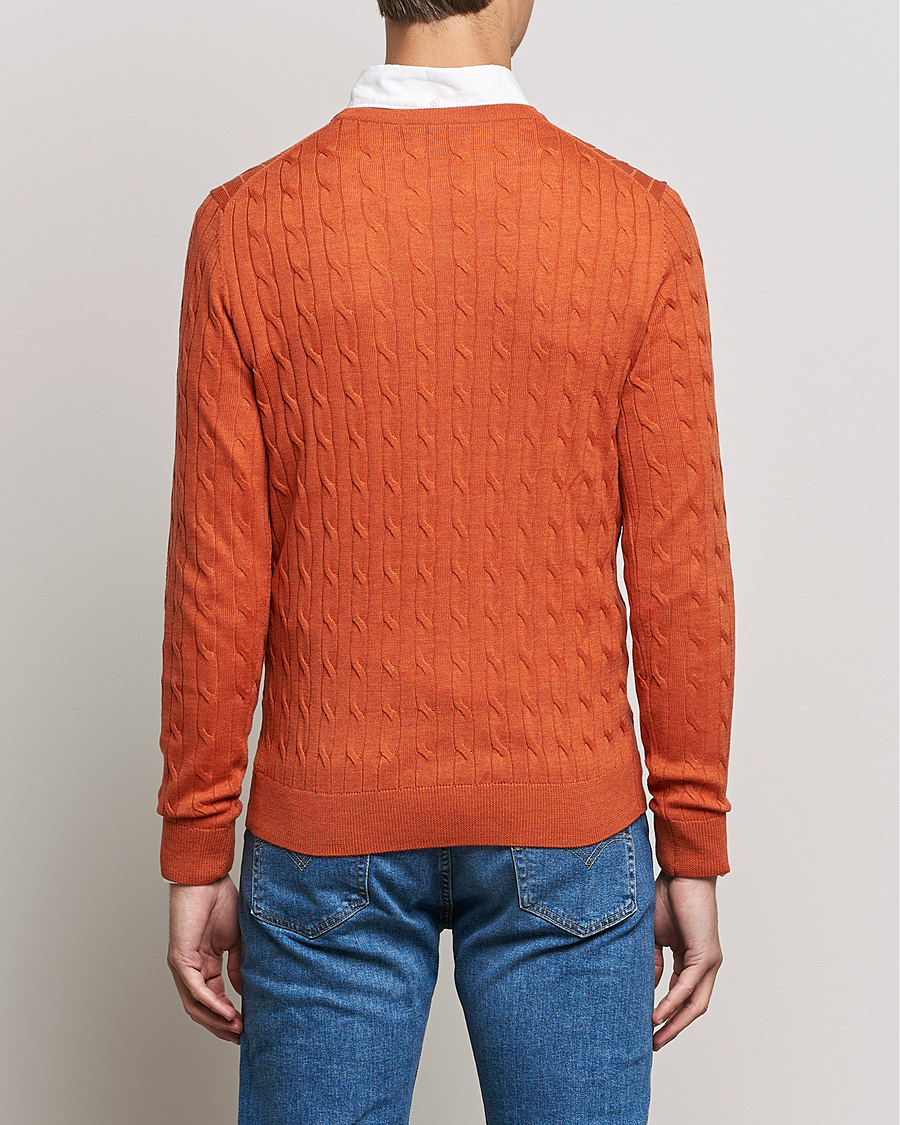 Herr | Tröjor | Morris | Merino Cable Crew Neck Pullover Orange