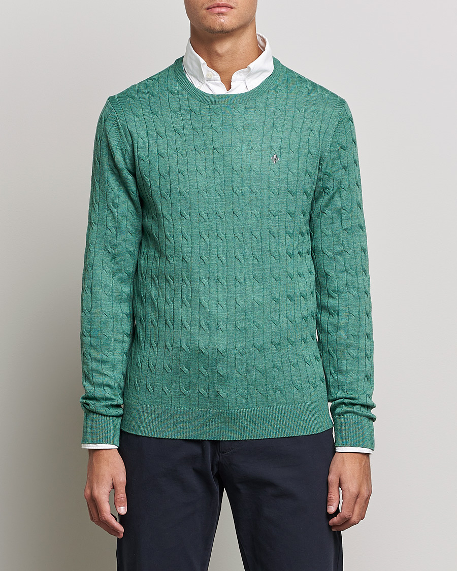 Herr | Tröjor | Morris | Merino Cable Crew Neck Pullover Mineral Green