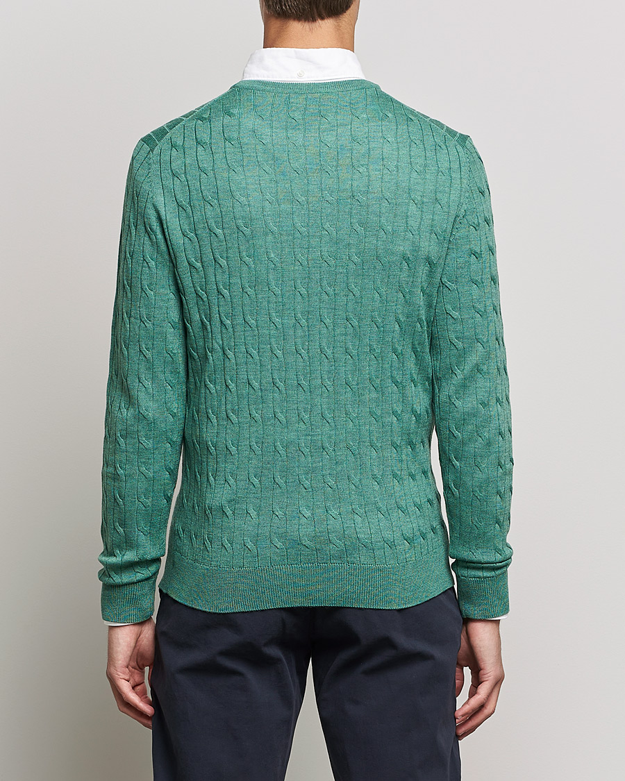 Herr | Tröjor | Morris | Merino Cable Crew Neck Pullover Mineral Green