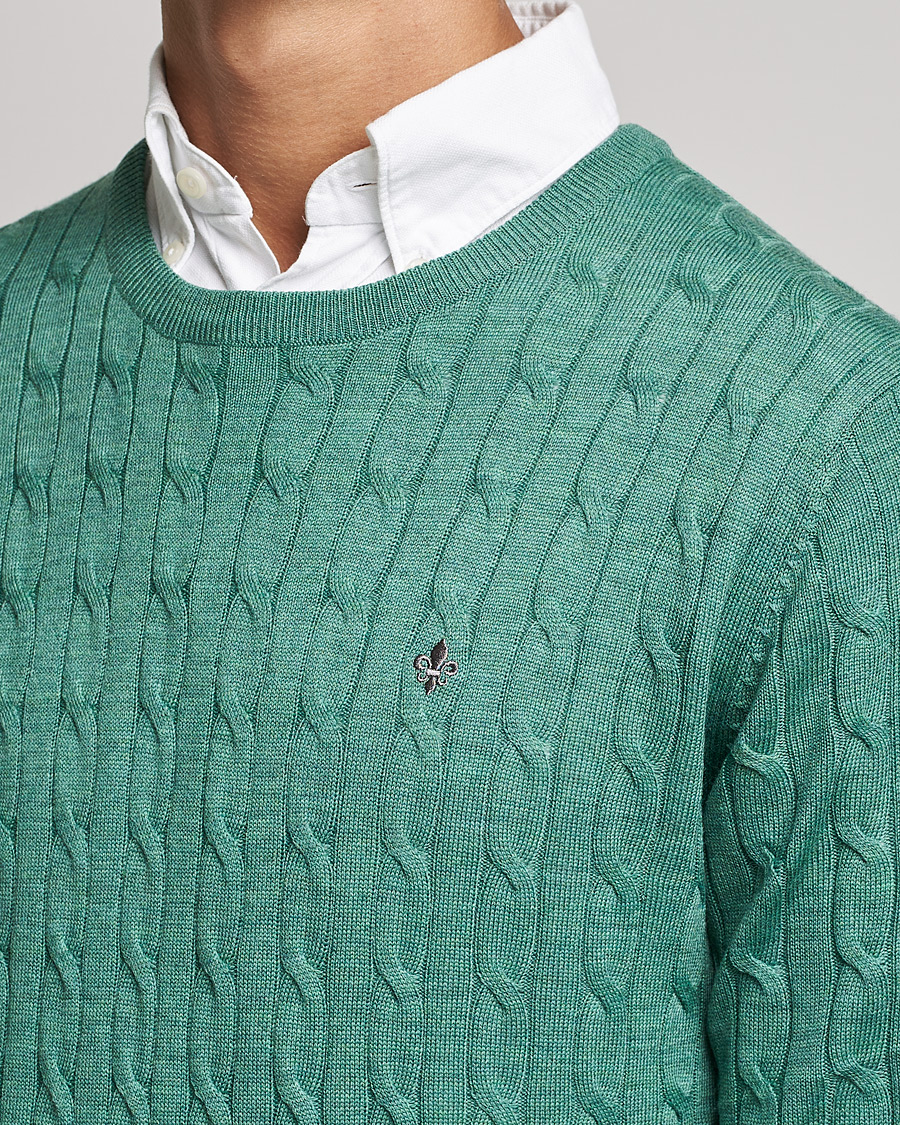 Herr | Tröjor | Morris | Merino Cable Crew Neck Pullover Mineral Green