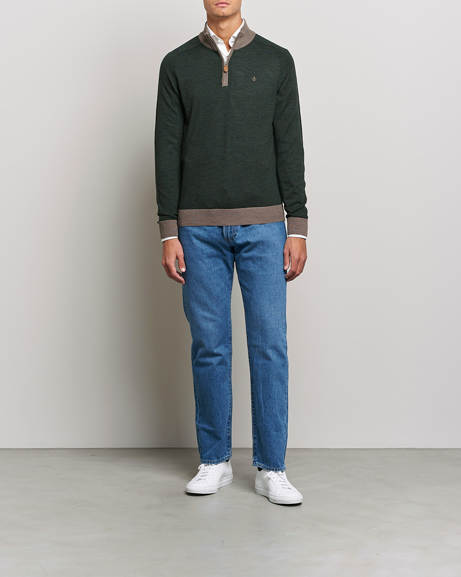 Herr | Tröjor | Morris | John Merino Half Zip Green/Brown