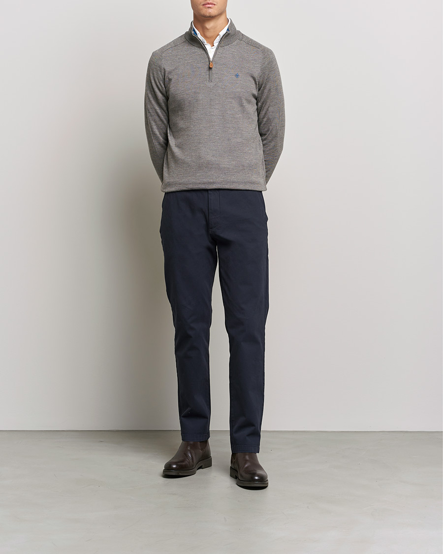 Herr | Tröjor | Morris | John Merino Half Zip Medium Brown Melange