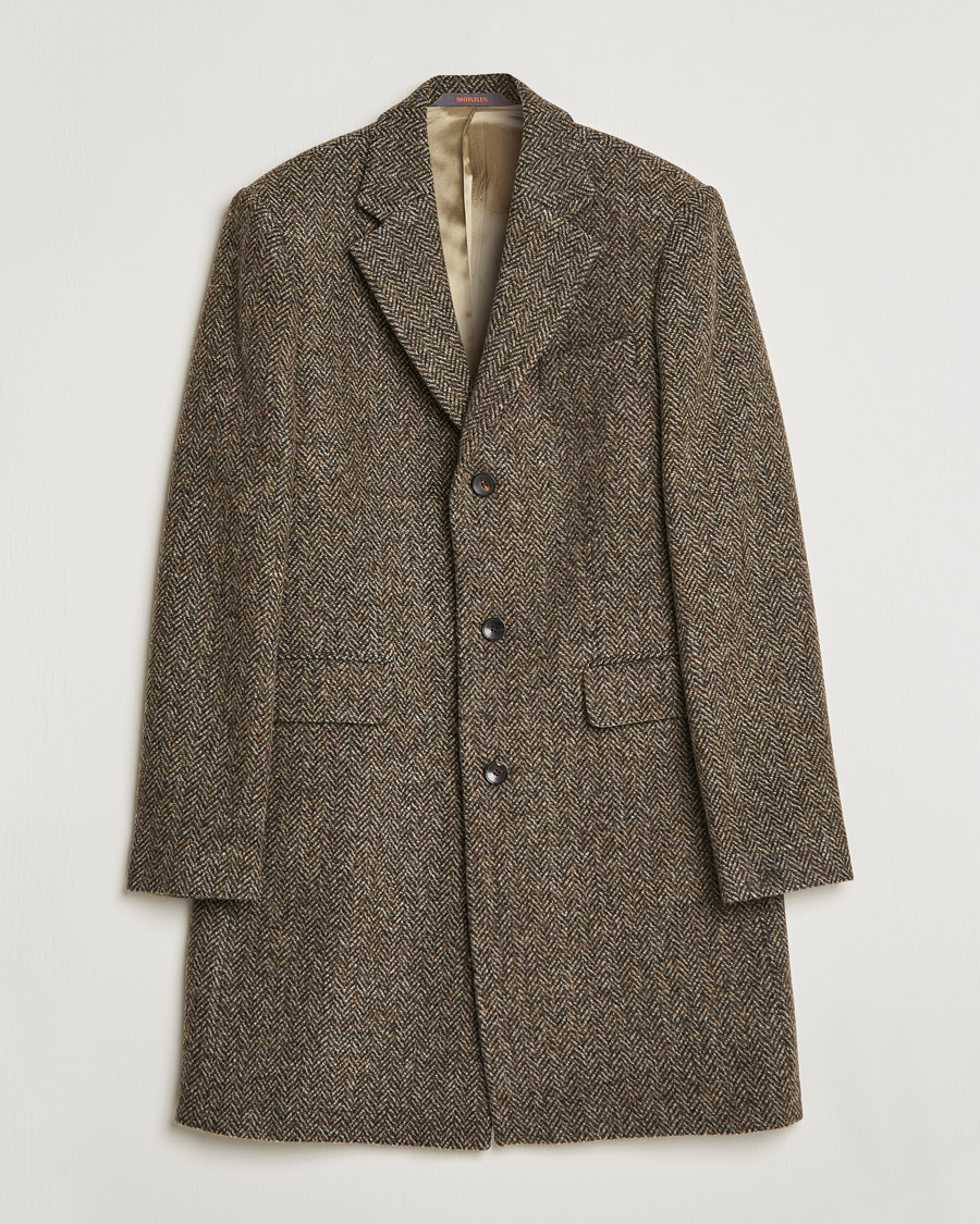 Herr | Jackor | Morris | Wool Herringbone Coat Dark Brown