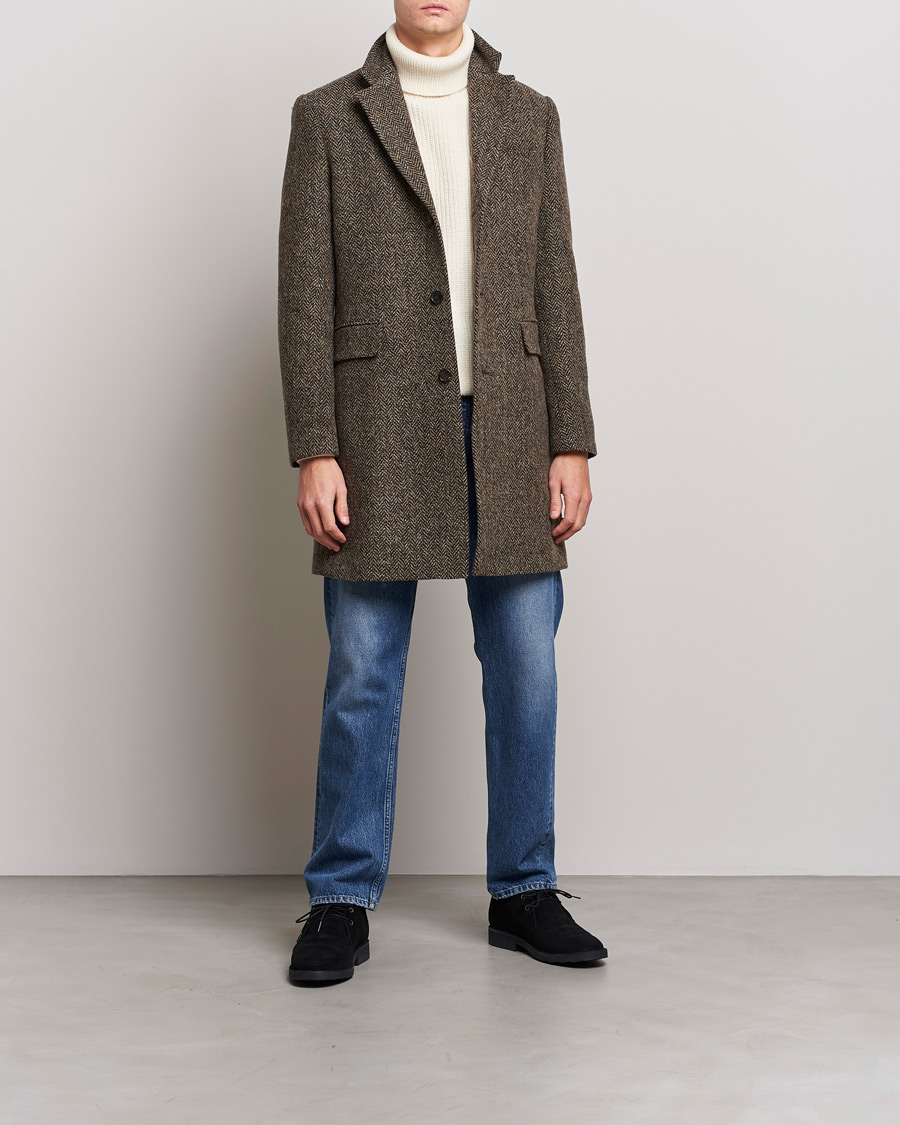 Herr | Jackor | Morris | Wool Herringbone Coat Dark Brown