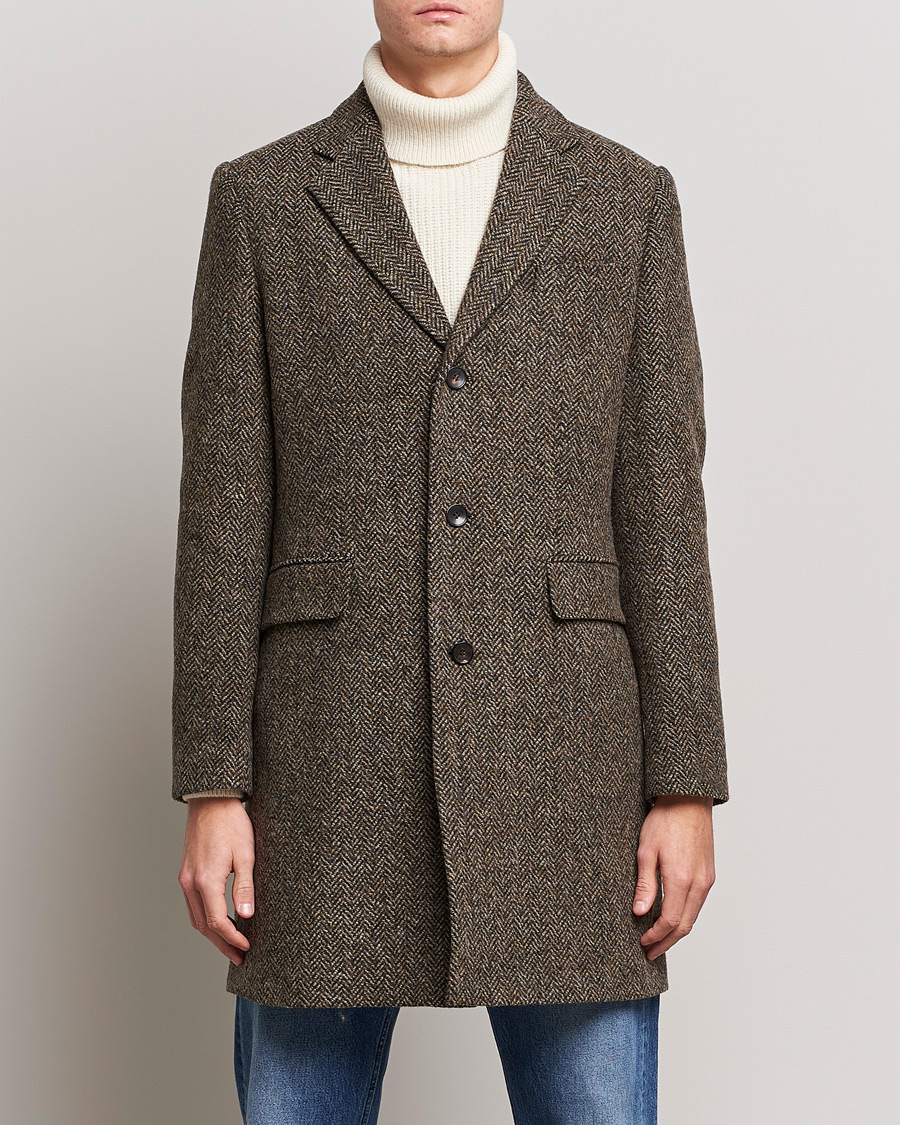 Herr | Jackor | Morris | Wool Herringbone Coat Dark Brown