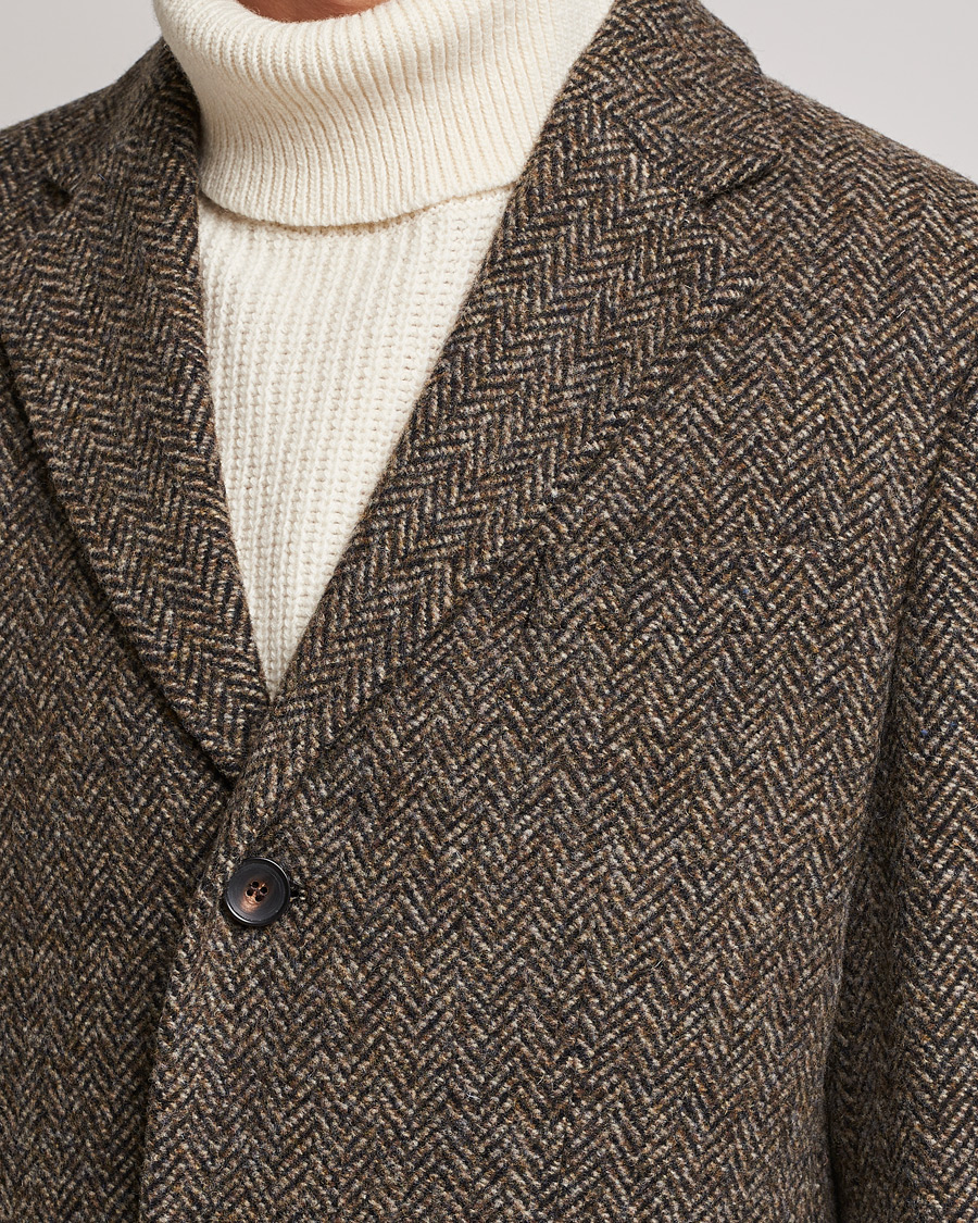 Herr | Jackor | Morris | Wool Herringbone Coat Dark Brown