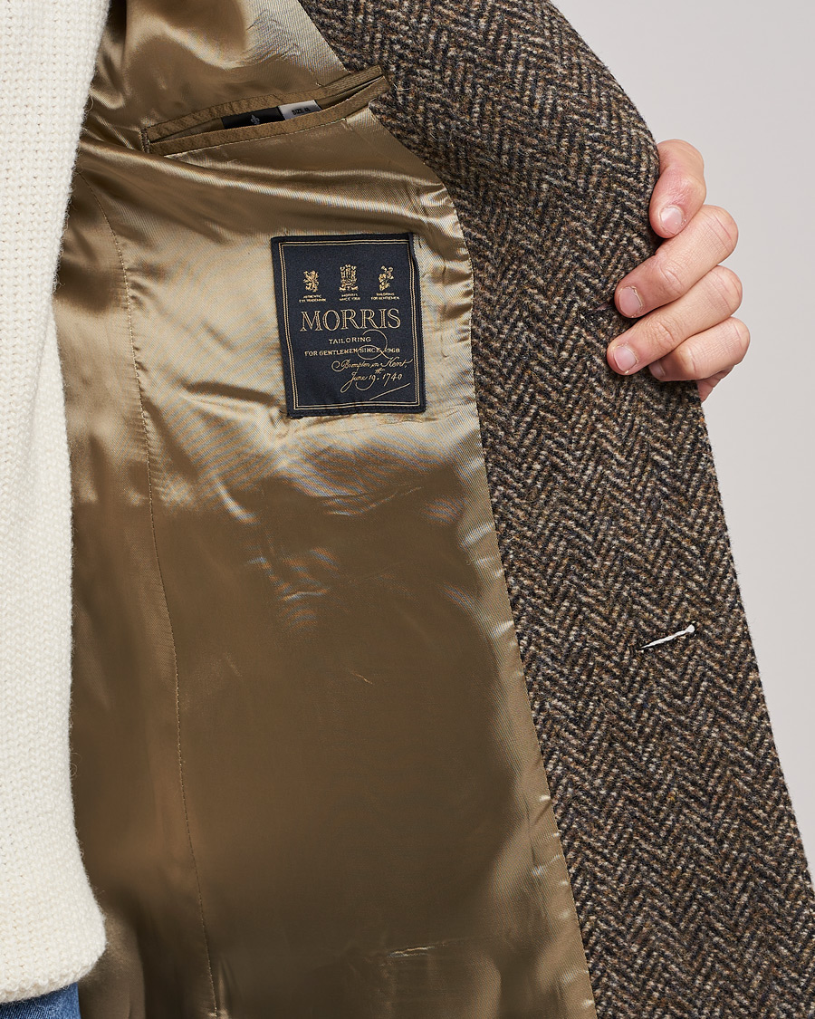 Herr | Jackor | Morris | Wool Herringbone Coat Dark Brown
