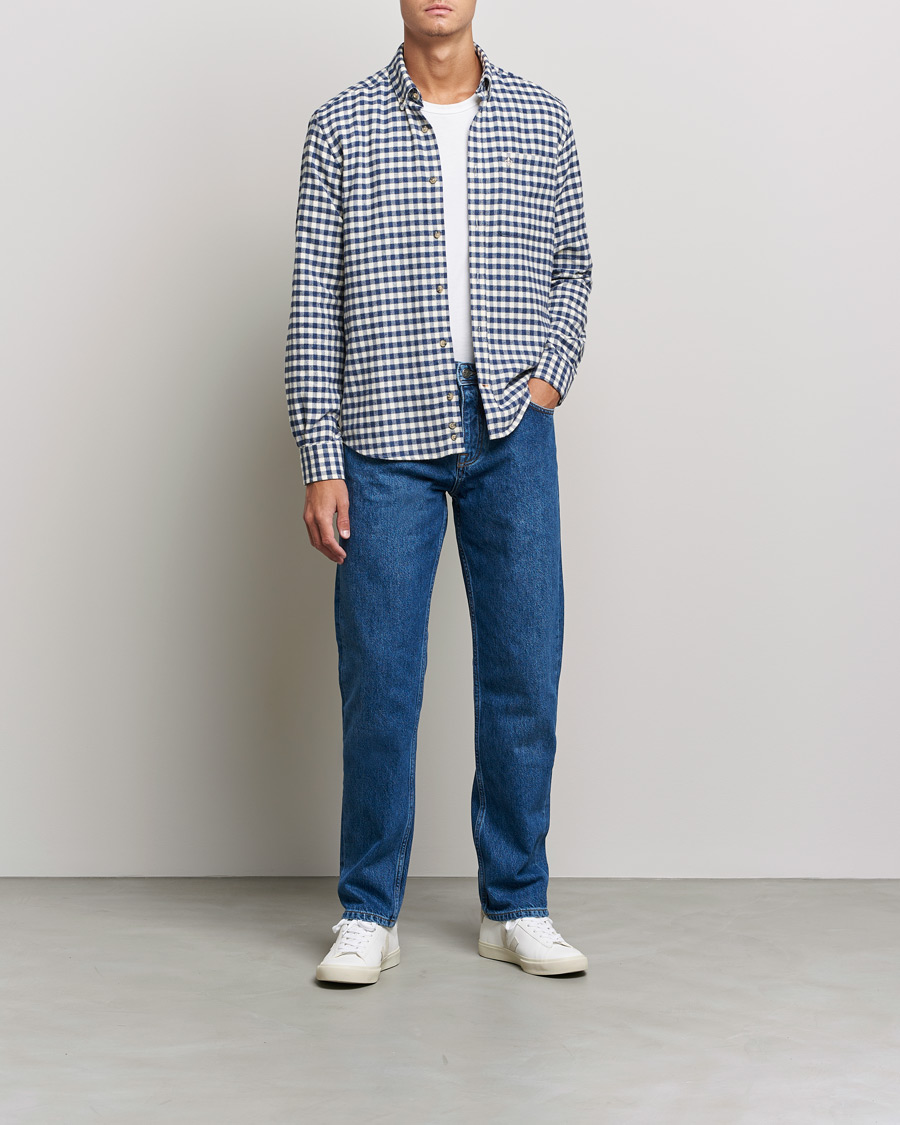 Herr | Skjortor | Morris | Brushed Twill Checked Shirt Navy/White