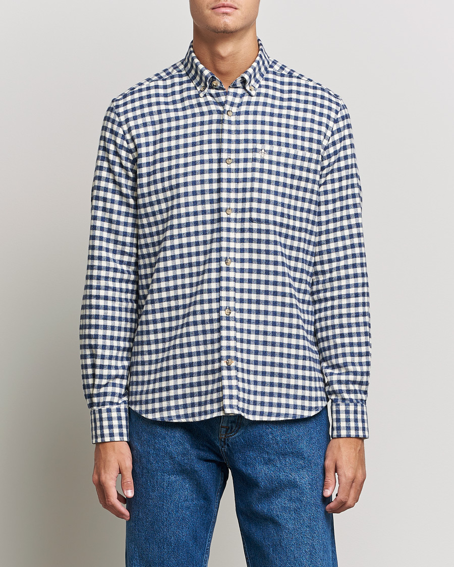 Herr | Skjortor | Morris | Brushed Twill Checked Shirt Navy/White