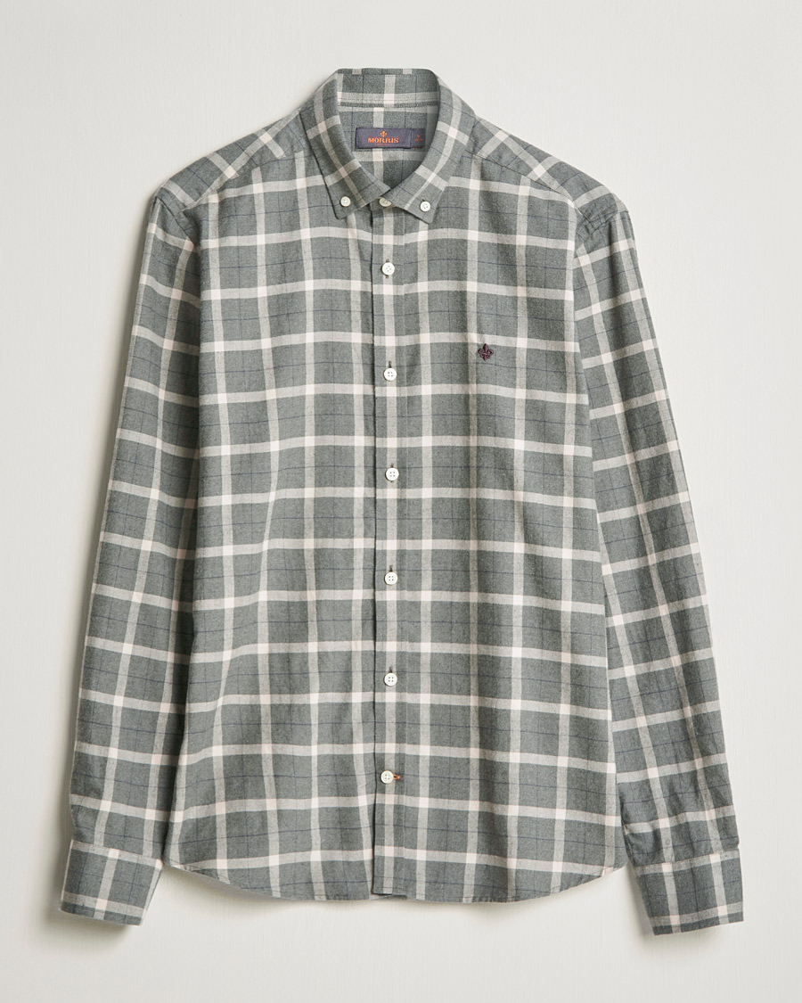 Herr | Skjortor | Morris | Brushed Flannel Checked Shirt Light Grey