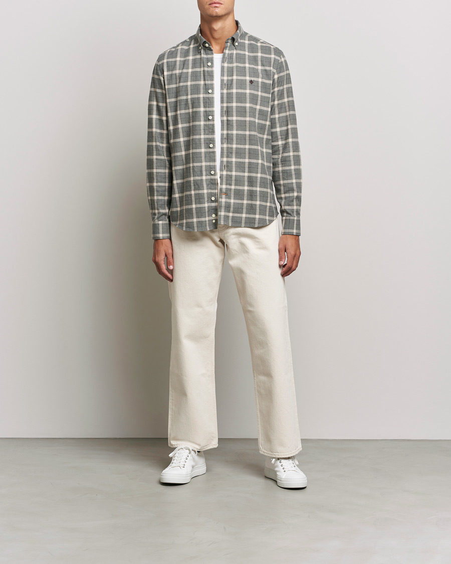 Herr | Flanellskjortor | Morris | Brushed Flannel Checked Shirt Light Grey