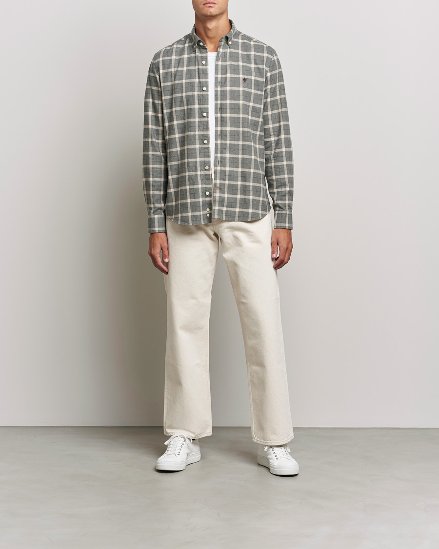 Herr | Skjortor | Morris | Brushed Flannel Checked Shirt Light Grey