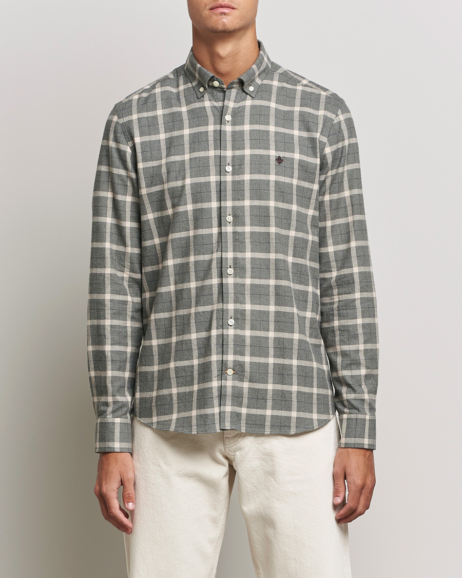 Herr | Skjortor | Morris | Brushed Flannel Checked Shirt Light Grey