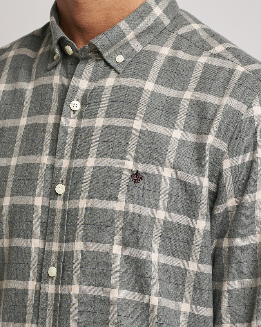 Herr | Skjortor | Morris | Brushed Flannel Checked Shirt Light Grey
