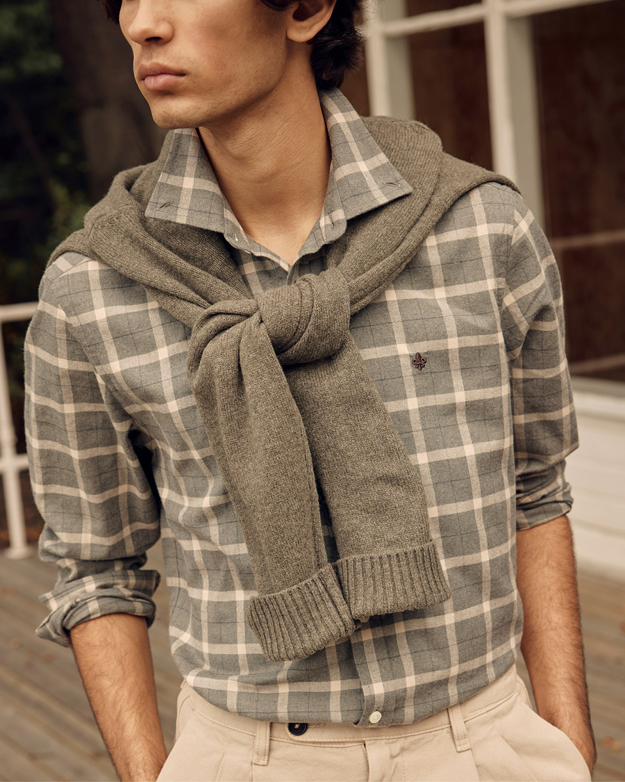 Herr | Skjortor | Morris | Brushed Flannel Checked Shirt Light Grey