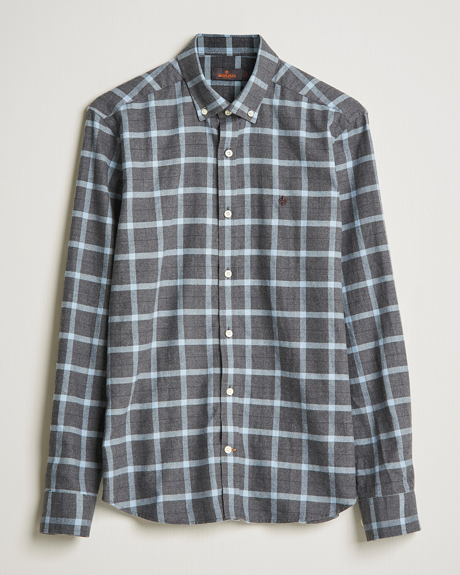 Herr | Skjortor | Morris | Brushed Flannel Checked Shirt Dark Grey