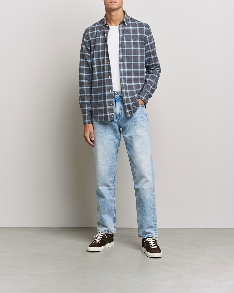 Herr | Skjortor | Morris | Brushed Flannel Checked Shirt Dark Grey