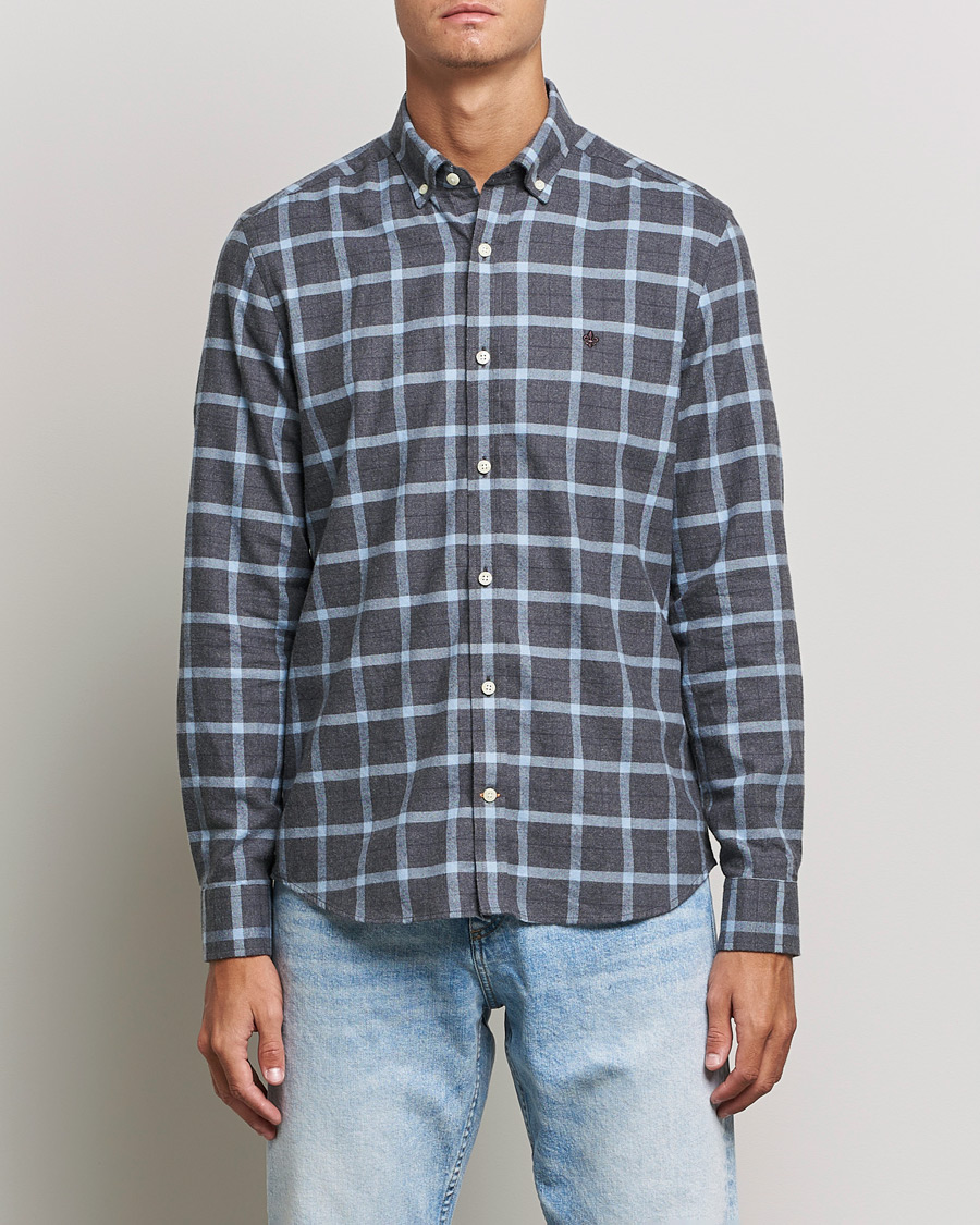 Herr | Skjortor | Morris | Brushed Flannel Checked Shirt Dark Grey