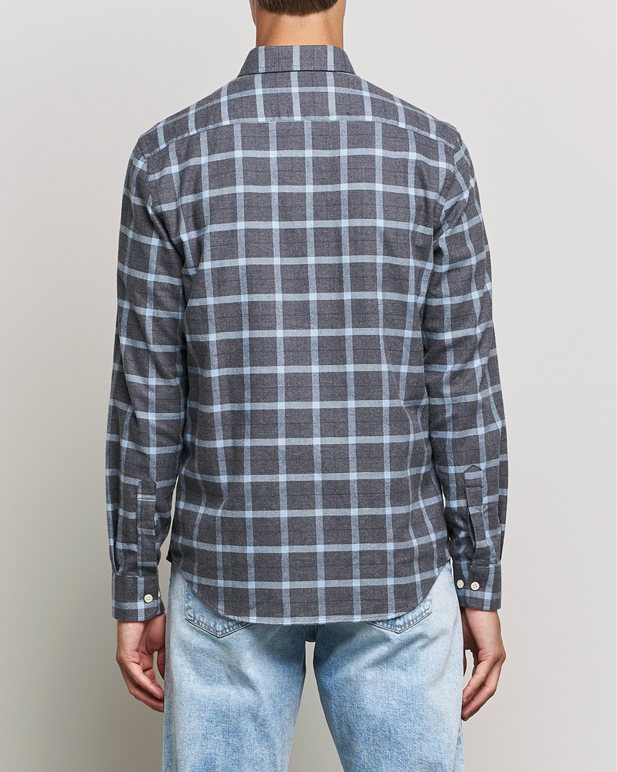 Herr | Skjortor | Morris | Brushed Flannel Checked Shirt Dark Grey