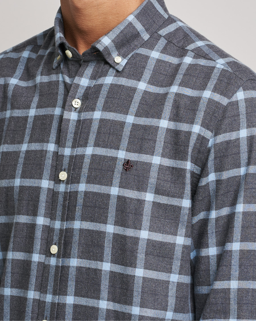 Herr | Skjortor | Morris | Brushed Flannel Checked Shirt Dark Grey