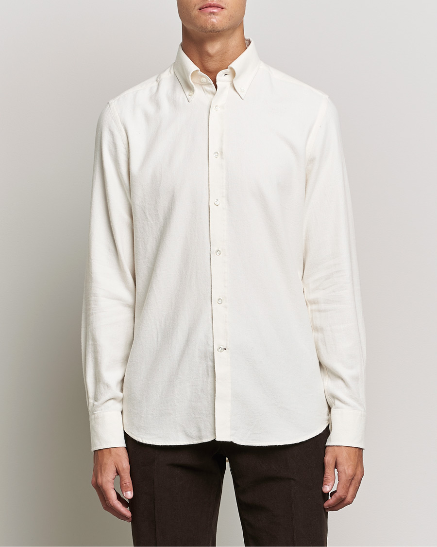 Herr | Skjortor | Morris Heritage | Button Down Flannel Shirt Off White