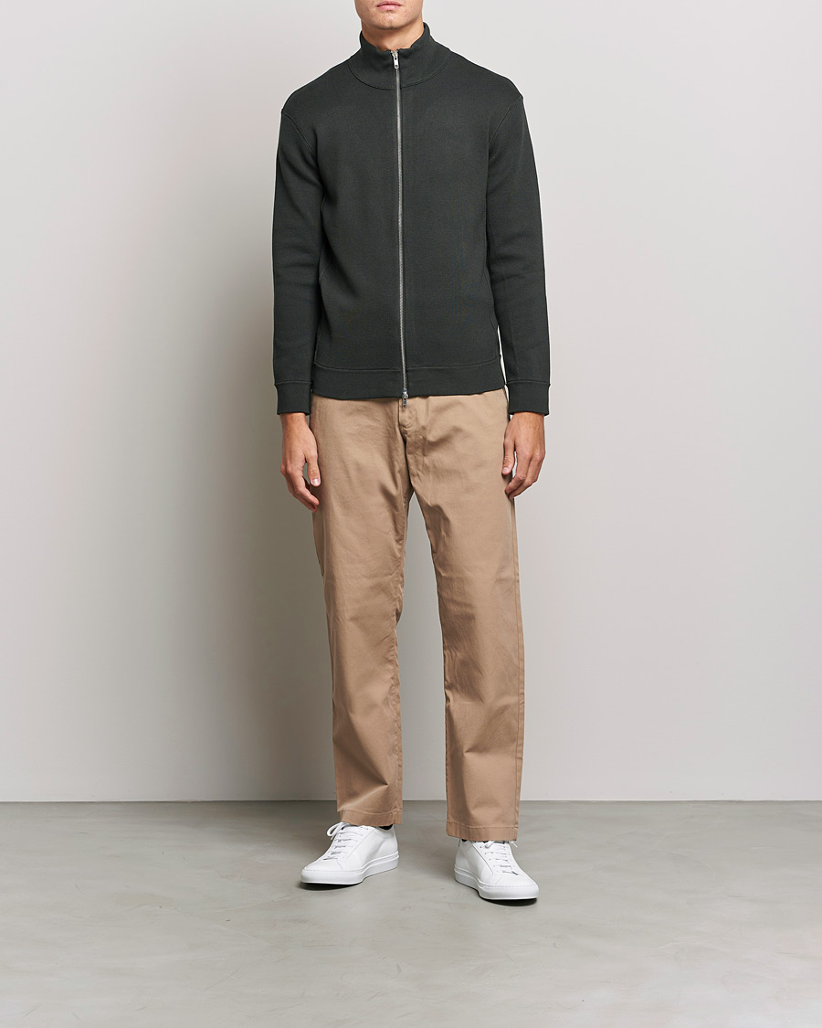 Herr | Wardrobe basics | NN07 | Luis Knitted Full-Zip Sweater Dark Army