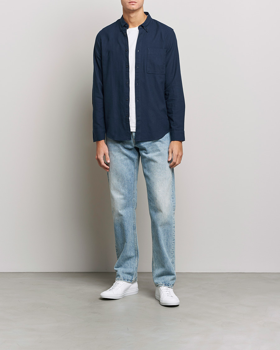 Herr | Skjortor | NN07 | Arne Brushed Flannel Shirt Navy Blue