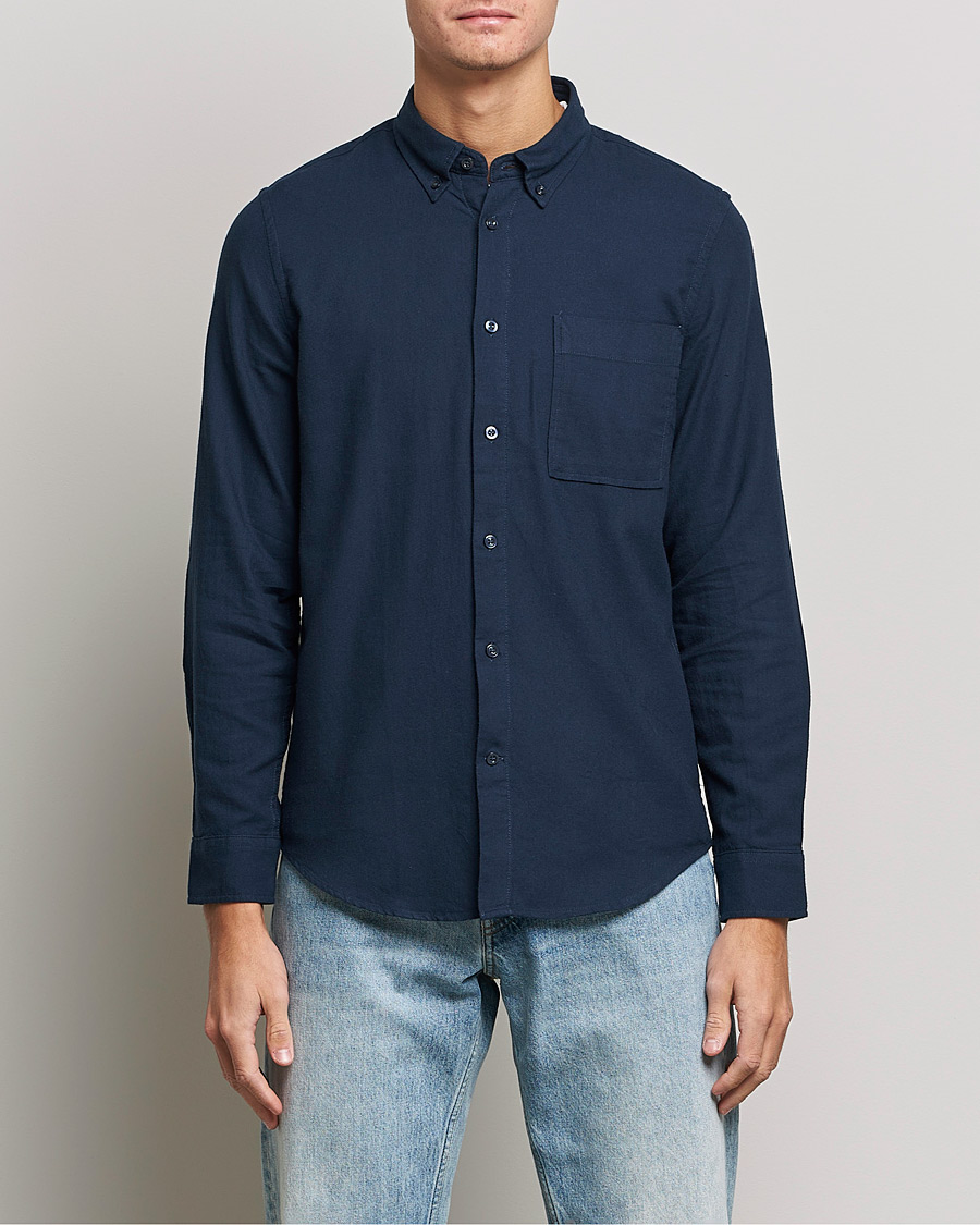 Herr |  | NN07 | Arne Brushed Flannel Shirt Navy Blue