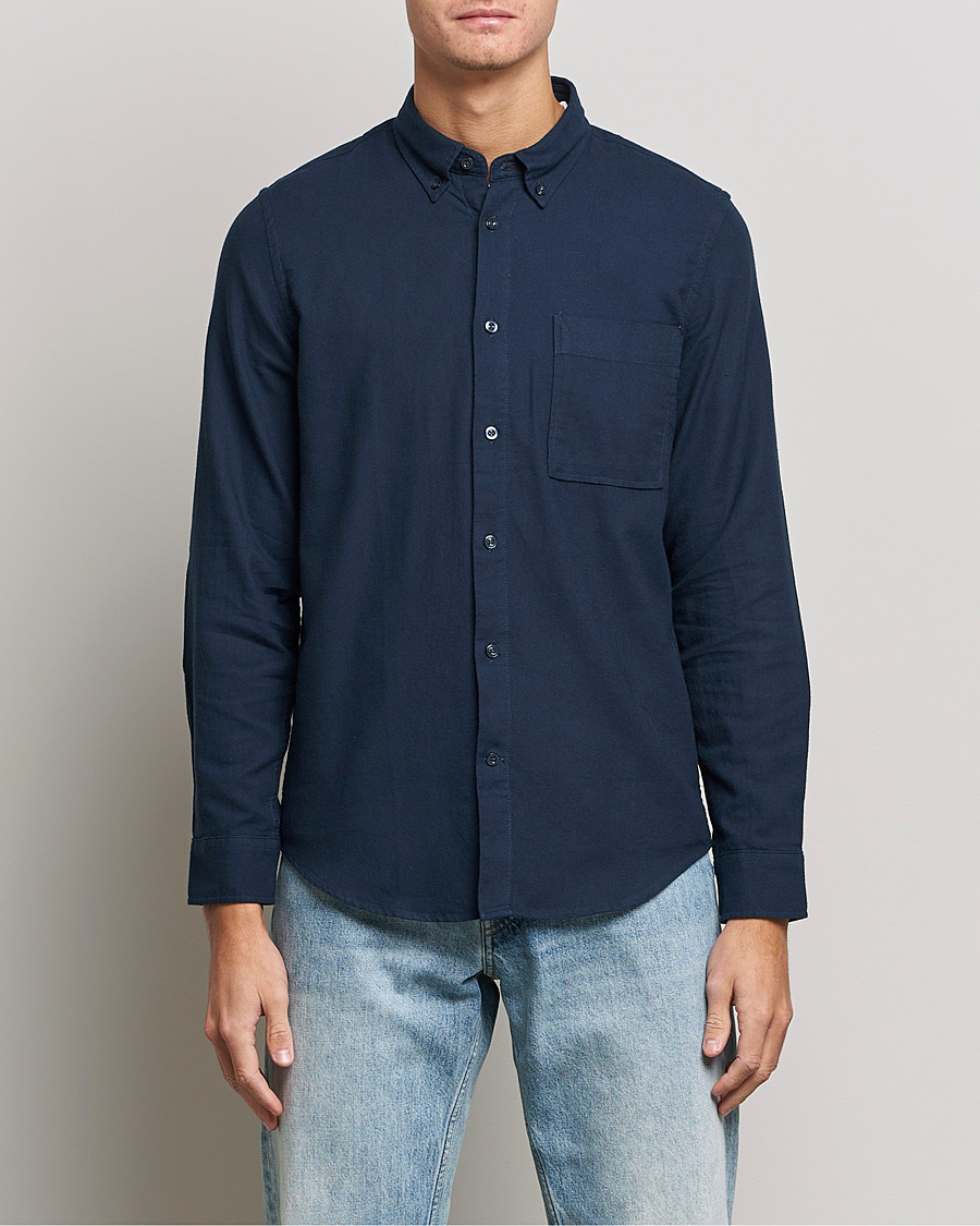 Herr | Skjortor | NN07 | Arne Brushed Flannel Shirt Navy Blue