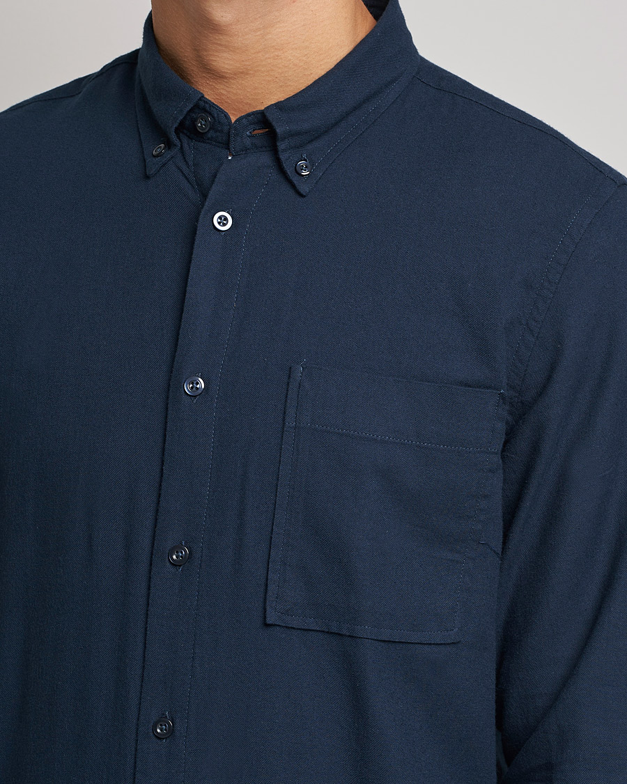 Herr | Skjortor | NN07 | Arne Brushed Flannel Shirt Navy Blue