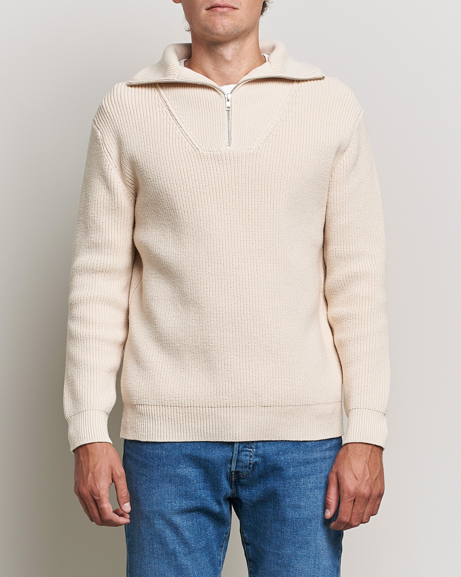 Herr | Tröjor | NN07 | Roman Merino Heavy Knitted Half Zip Off White