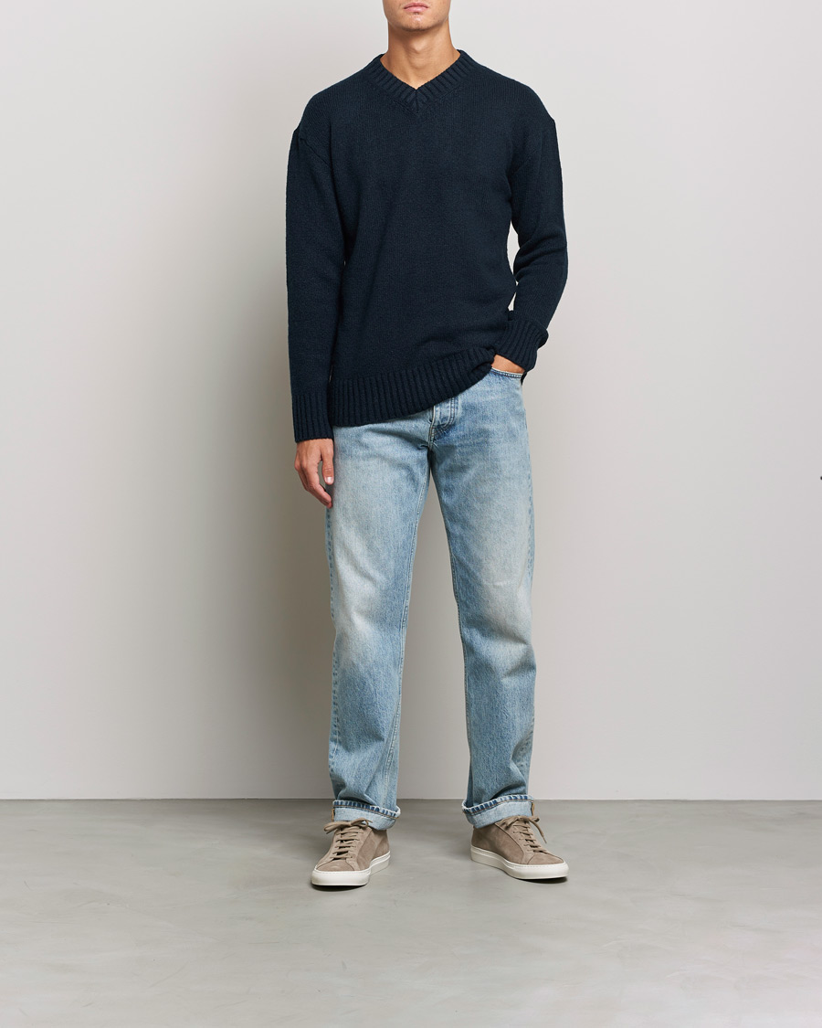 Herr | Tröjor | NN07 | Grayson Knitted V-Neck Sweater Navy