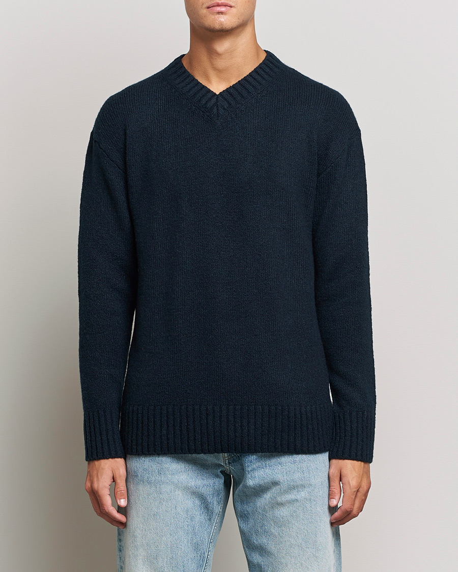 Herr | Tröjor | NN07 | Grayson Knitted V-Neck Sweater Navy
