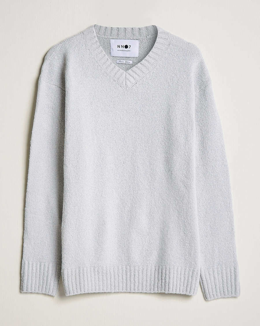 Herr | Tröjor | NN07 | Grayson Knitted V-Neck Sweater Light Grey